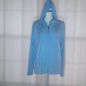 O to S Long Sleeve Hooded Zip-Up Light Blue Jacket with Pockets 2XL